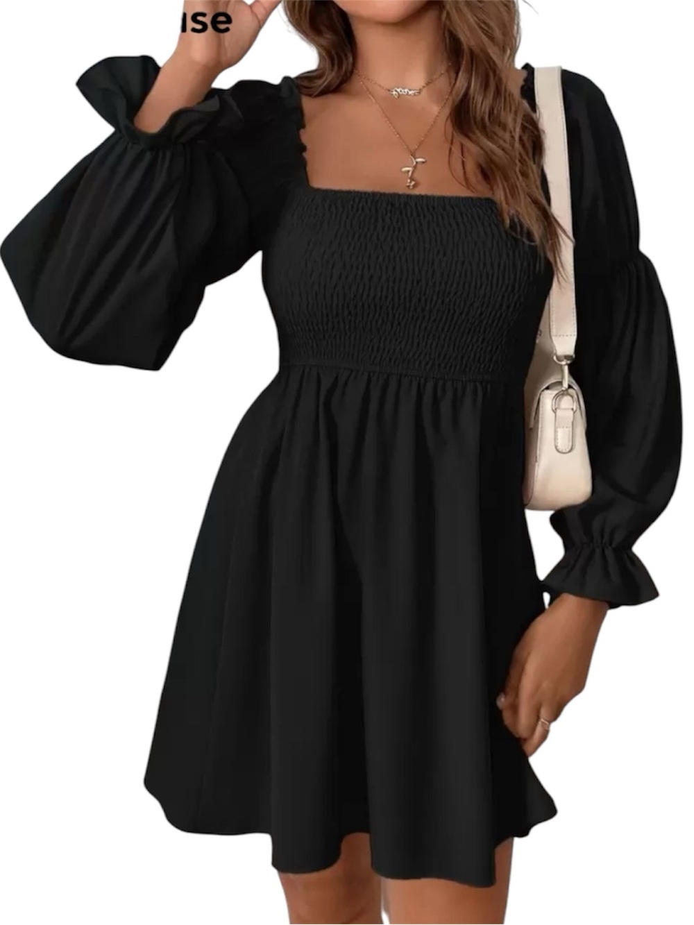SHEIN Black Whimsy Goth Square Neck Women’s Puff Sleeve Dress Size L (8-10)
